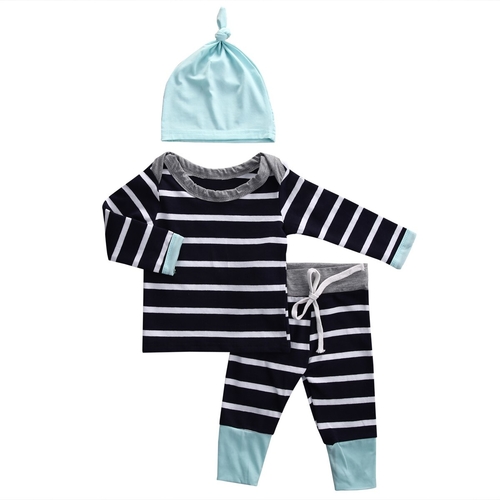 3PCS Newborn Kid Baby Boy Girl Striped Clothing