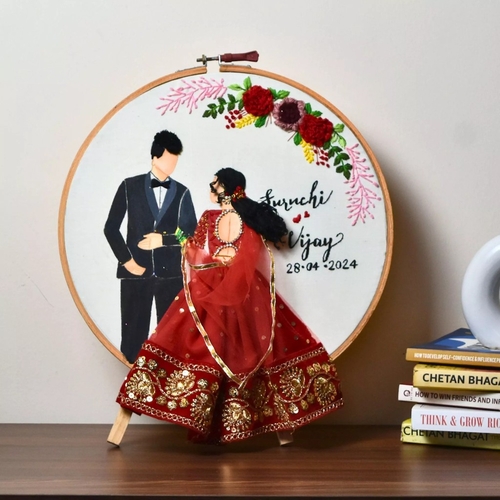 Customisable Side View Wedding and Anniversary Embroidery Hoop with
