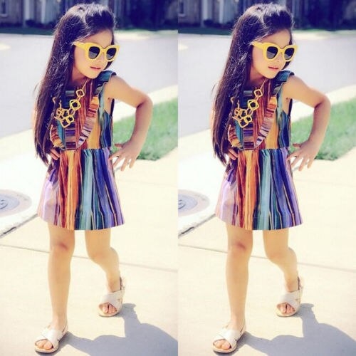 Kids Baby Girl Rainbow Princess Mini Dress Party