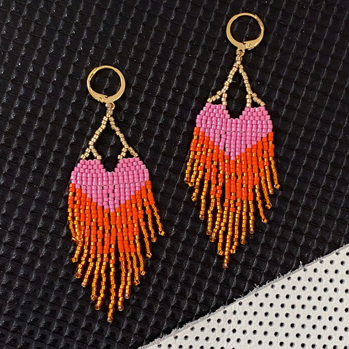 LOVE Earrings - Pink + Orange Ombre Fringe