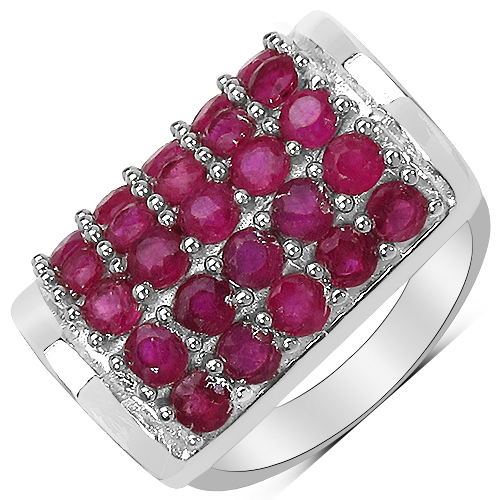 3.01 Carat Genuine Ruby & White Diamond .925 Sterling Silver Ring