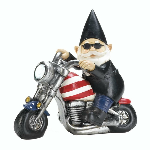 AE Wholesale 10018054 Biker Gnome Solar Garden Statue