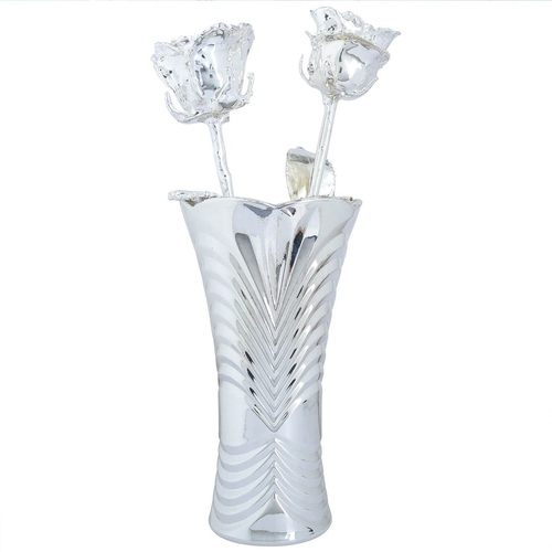 Flower vase with 2 roses (SIZE) 9 inch (COLOR) SILVER