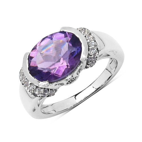 3.61 Carat Genuine Amethyst & White Topaz .925 Sterling Silver Ring