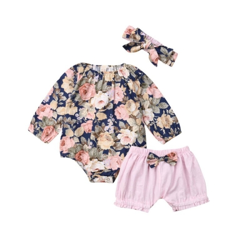 Casual Baby Girl Floral Clothes 3Pcs Sets