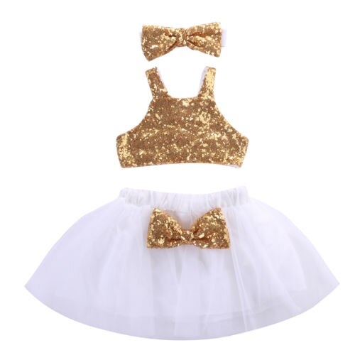 Baby Girls Sequins Vest Tops+Bow Tutu Skirts + Bow