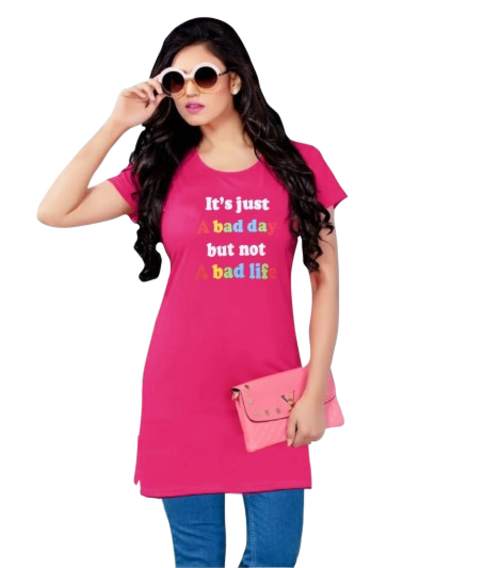 Women's Rani Long Round Neck Tshirt with Two Size Cut Size M