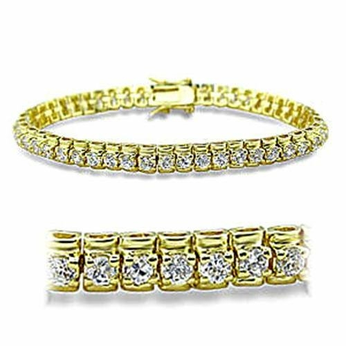 Women Gold Brass Bracelet with AAA Grade CZ in Clear - 7 in.