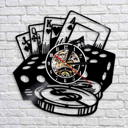 GIFT FOR POKER PLAYER CASINO DESIGN VINYL RECORD HANDMADE WALL CLOCK