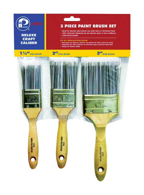 Premier 1803410 1.5, 2 & 3 in. Flat Polyester Paint Brush Set