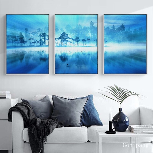 Nordic Decoration Blue Forest Landscape Wall Art
