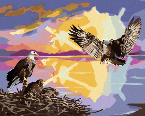 Zuty - Paint by Numbers - EAGLE AND CHICKS (D. RUSTY RUST), 40x50 cm