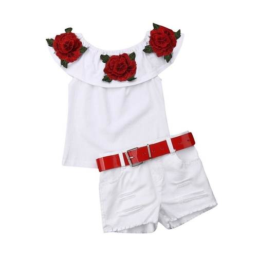 Kids Girl Clothes Sets Flowers Ruffles Vest