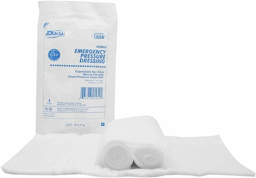 Dukal Case of 50 Emergency Pressure Dressing, White. Standard