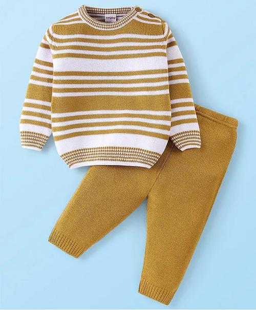 Knit Full Sleeves Sweater Set Striped (Size-2-3YEAR) (Color-MUSTARD)