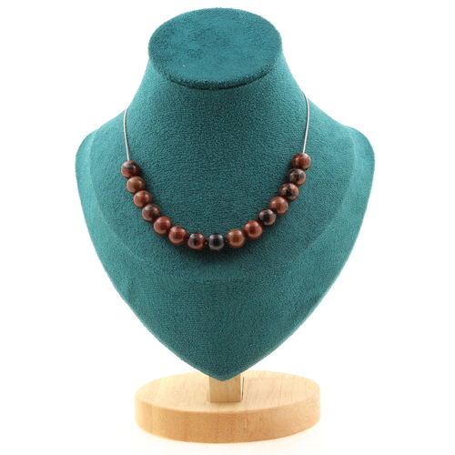 Mahogany Obsidian 8 mm 15 beads necklace stainless steel chain