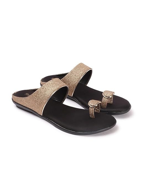 Retro Walk Embellished Open Toe Flats (Size-UK-8) (Color-BLACK)