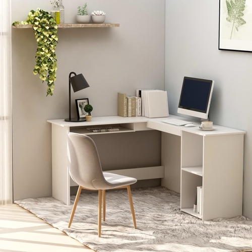 L-Shaped Corner Desk White 47.2"x55.1"x29.5" Chipboard