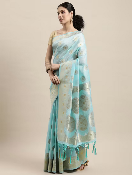 women's self design colored saree LIGHT BLUE