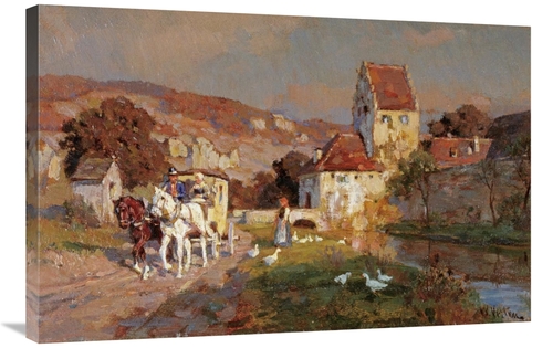 Global Gallery GCS-268628-36-142 36 in. A Horse & Carriage by a River 