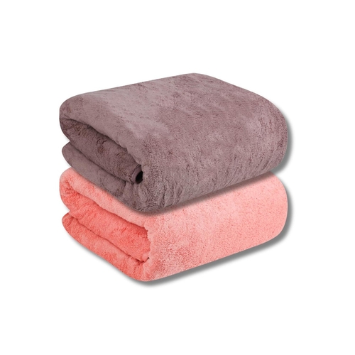Microfiber 500 GSM Bath Towels PACK OF 2 (Brown&Pink)