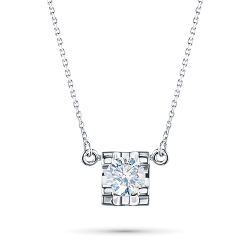 14K White Gold Necklace with 1 Round-Cut Lab-Created Diamond 0.33
