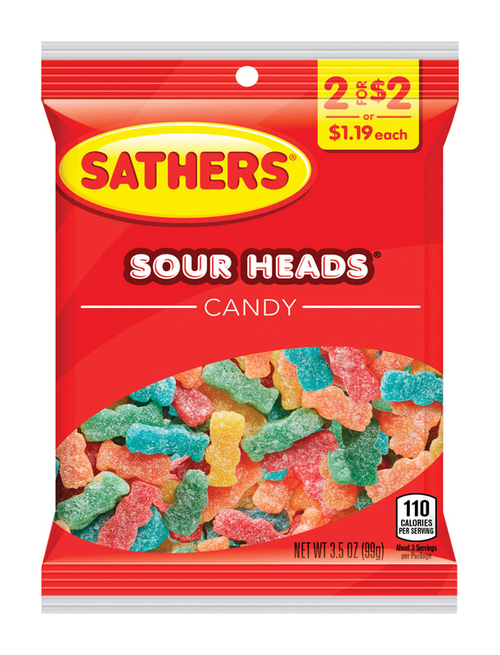 Sathers 9015316 Sour Heads Candy, 3.5 oz - Case of 12