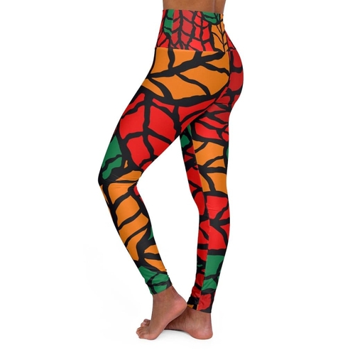 Womens High-waist Fitness Legging Yoga Pants - Red Green Autumn Leaf