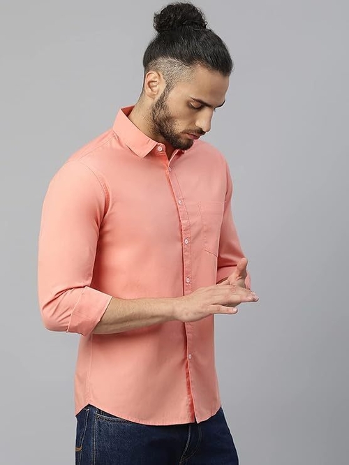 Men's Solid Slim Fit Cotton Casual Shirt LIGHT PINK 4XL