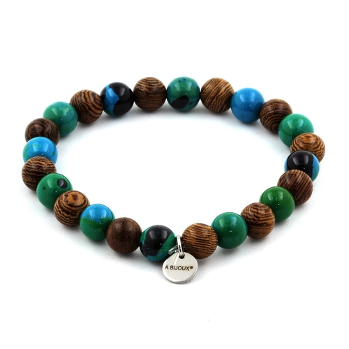 Chrysocolla + wood Bracelet 8 mm Beads.