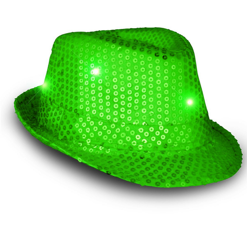 Blinkee 3995200 LED Flashing Fedora Hat with Sequins, Green