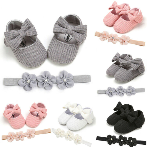 0 18M Toddler Girl Crib Shoes Headband 2pcs Baby