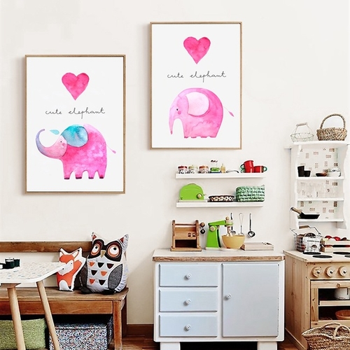 Cartoon Cute Elephant Baby Room Art Print And