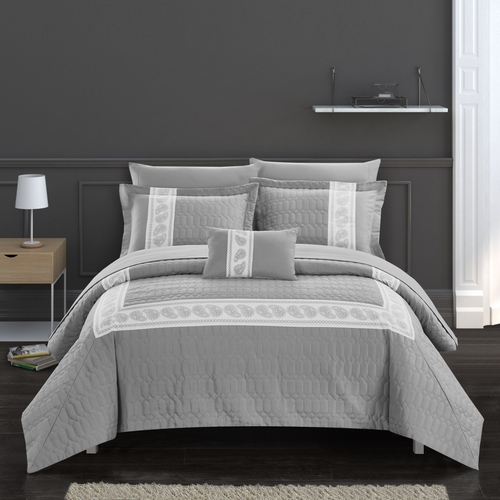 Chic Home BCS20024-US 6 Piece Camden Comforter Set - Grey, Twin Si