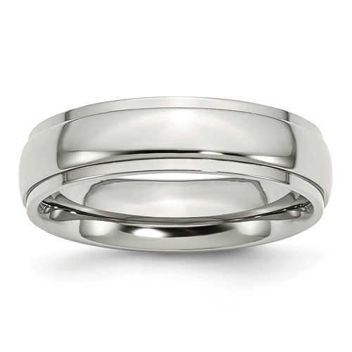 Bridal SR35-7.5 6 mm Stainless Steel Ridged Edge Polished Band - Size 