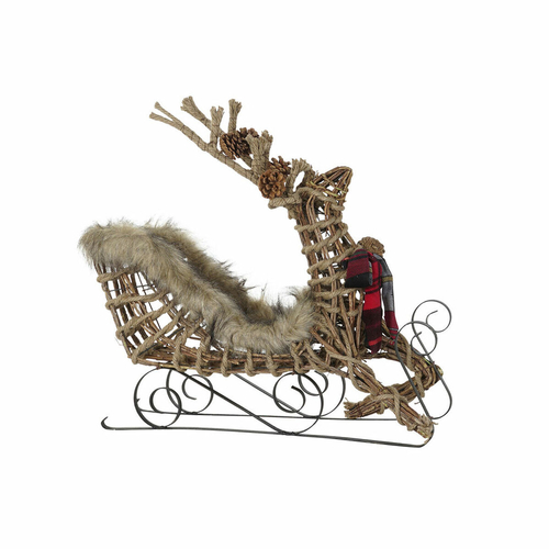 Sledge DKD Home Decor Brown Jute Metal wicker Plastic Reindeer 63 x 20