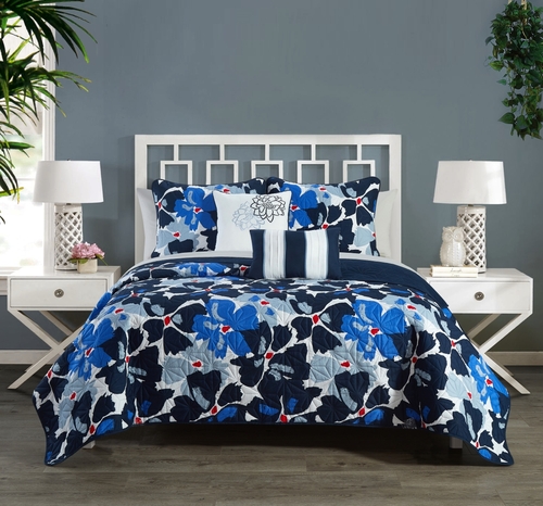 Chic Home BQS12272-BIB-US 9 Piece Annora Quilt Set, Blue - Queen S