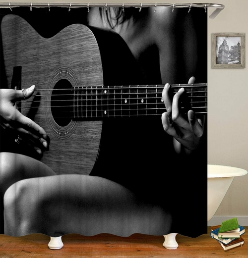 Sexy Guitar Playing Shower Curtain