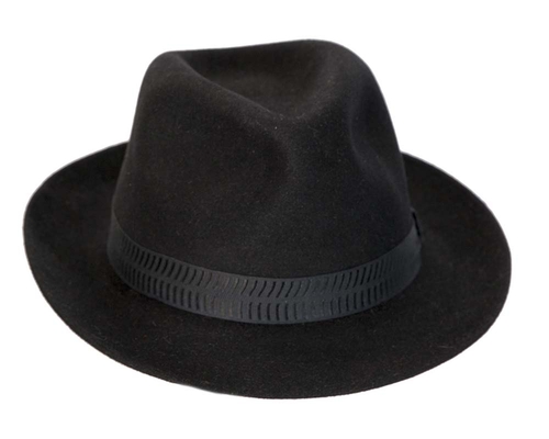 Black rabbit fur mens wide brim fedora hat