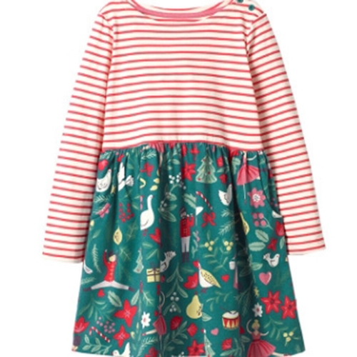 Children Kids Girls Long Sleeved Dress Stripe