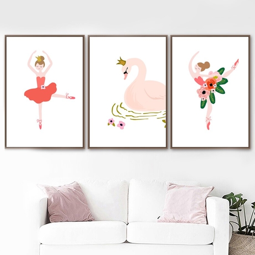 Main Cartoon Ballet Dancer Girl Swan Flower Wall Art image