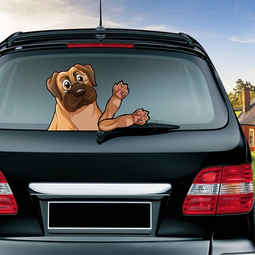 Rylybons Pug Waving Wiper Decals PVC Car Styling