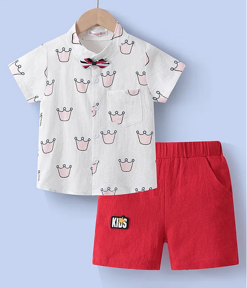 Half Sleeves Shirt & Shorts Set Crown Print  (Size-4-5YEAR)