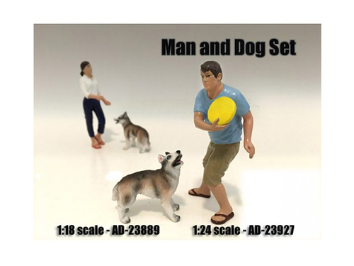 Man and Dog 2 Piece Figure Set For 1:24 Scale Models by American