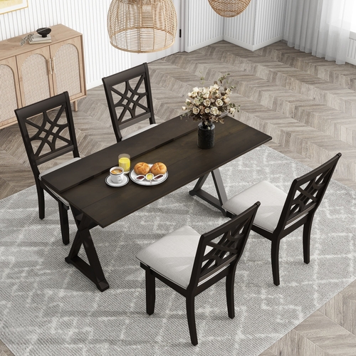 5-Piece 62*35.2inch Extendable Rubber Wood Dining Table Set with