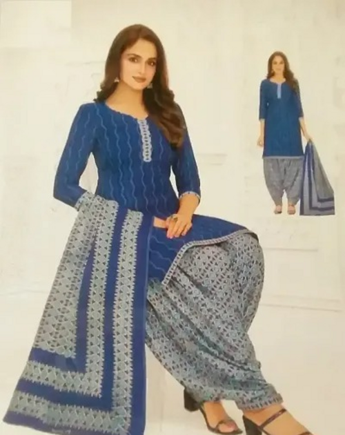 Unstitched Cotton Salwar Suit Material Embroidered Color Blue