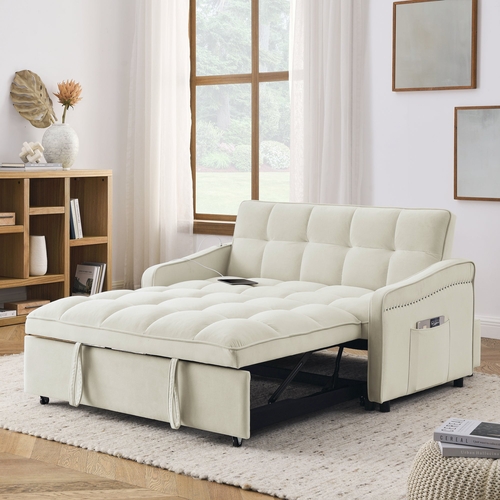 Loveseats Sofa Bed with Pull-out Bed,Adjsutable Back and Two Arm