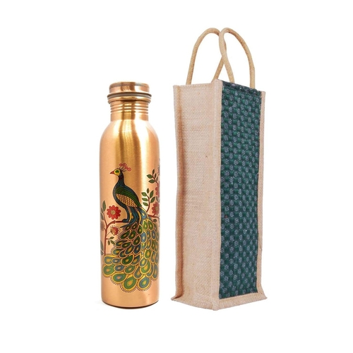 Peacock Printed Copper water bottle 1 liter Leak proof for home,