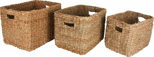 Seagrass Rectangle Basket With Handle (Set Of 3)