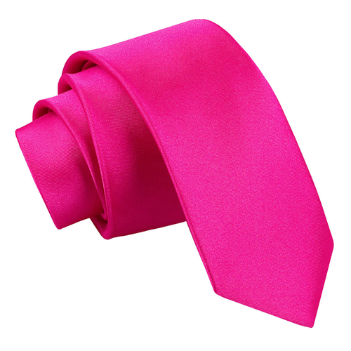 Plain Satin Skinny Tie - Hot Pink